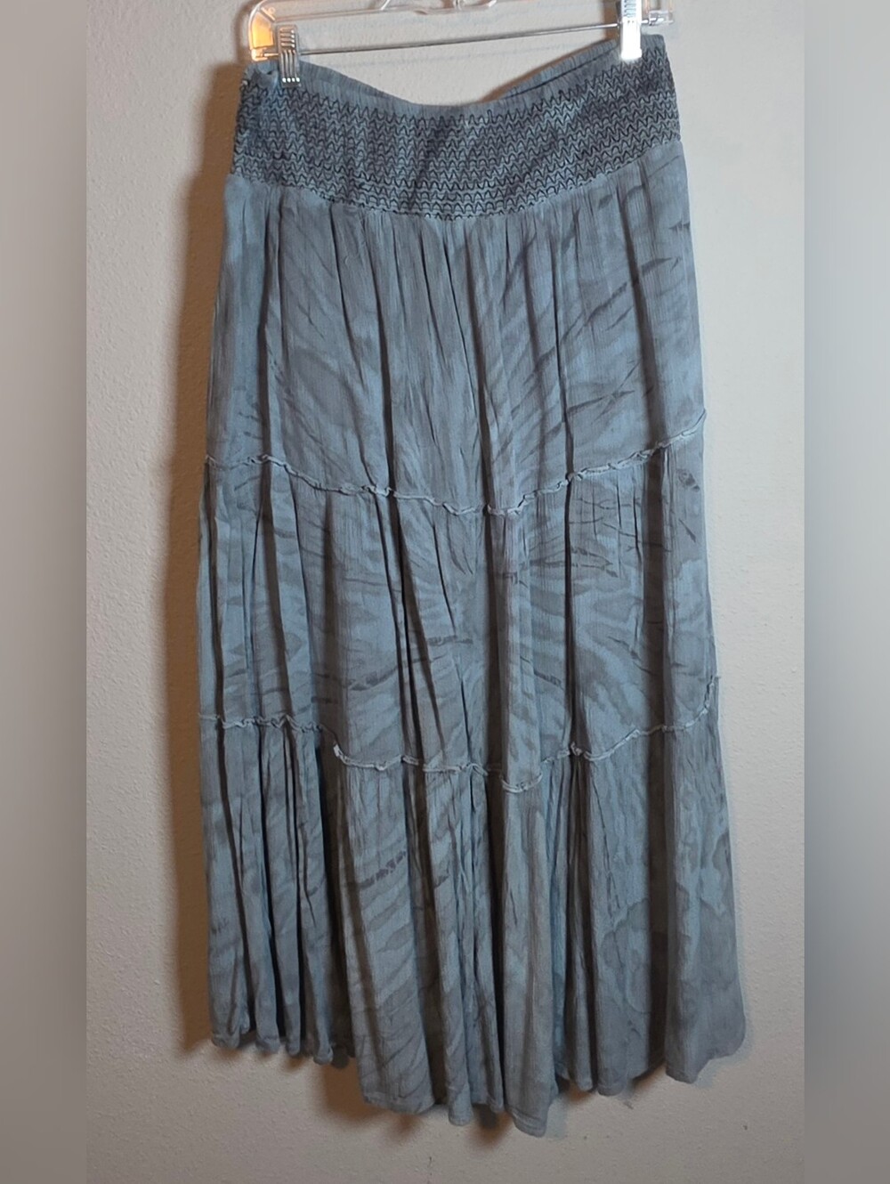 Earthbound Trading Co. Tie-Dye Smocked Tiered Maxi Skirt XL Boho Festival Flowy